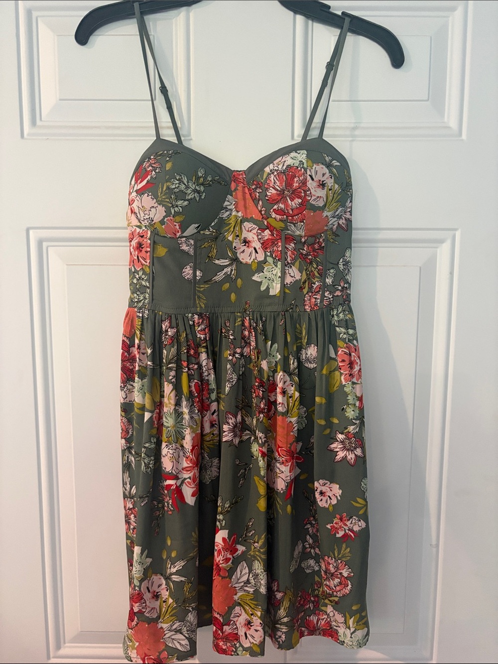 Floral Sweetheart Sundress - Olive Green